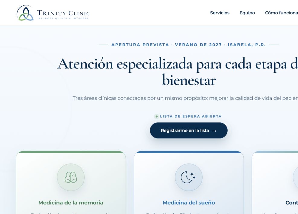 Vista de la página web de Trinity Clinic PR