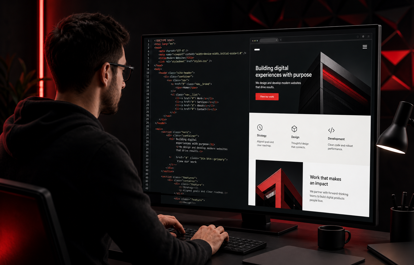 Desarrollador programando una página web en HTML